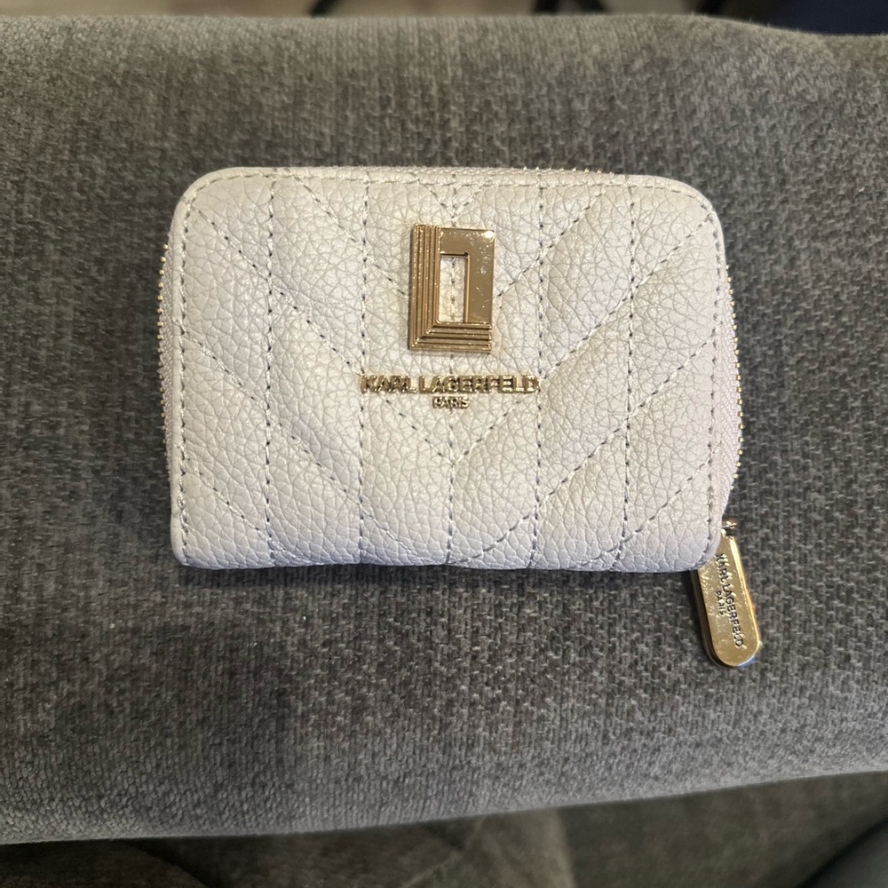 Karl Lagerfeld White Quilted Wallet with Gold Accents